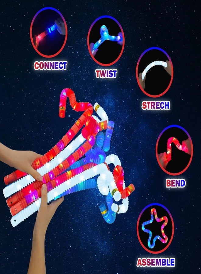 Wondrus Patriotic Accessories Toys Gifts for Kids ＆ Adults 9 PCS, Red White Blue Light up Pop Tubes Neon Bracelets Necklaces for Parade Throws, USA Party Favors Supplies Decorations for Labor Veterans Day - Image 5